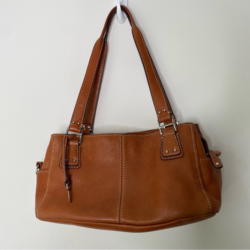 Y2K Vintage Fossil Cognac Genuine Pebbled Leather Shoulder Bag Purse - Picture 1 of 16